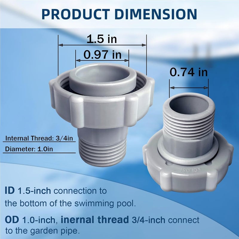 RM Romansk Pool Drain Fitting Connects fits for Coleman Pools, ID1.5-inch Connect To The Bottom Of The Pool and OD1.0-inch Connect To The Garden Pipe - Image 5